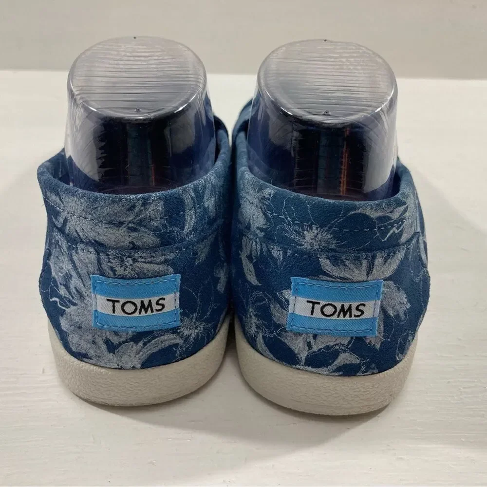 TOMS Avalon Slip On Sneakers Womens 9 Blue Suede Floral Print Casual Comfort